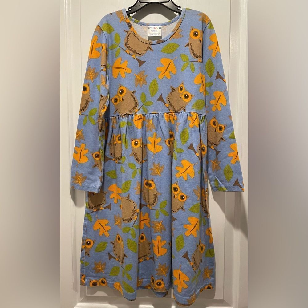 Blue Owl and Leaf Print Dress/tunic size 10-12